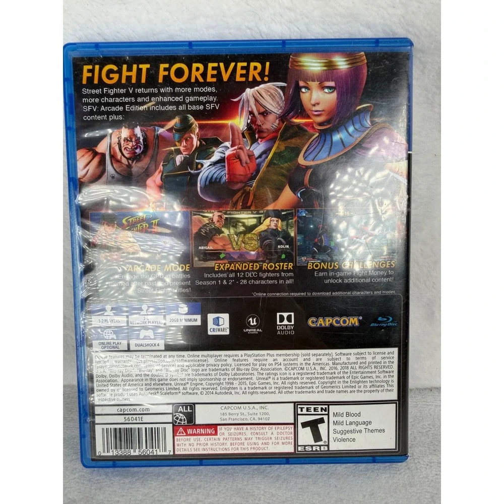Capcom Street Fighter V Arcade Edition PS4 Blue Good Fighting Game 28 Characters